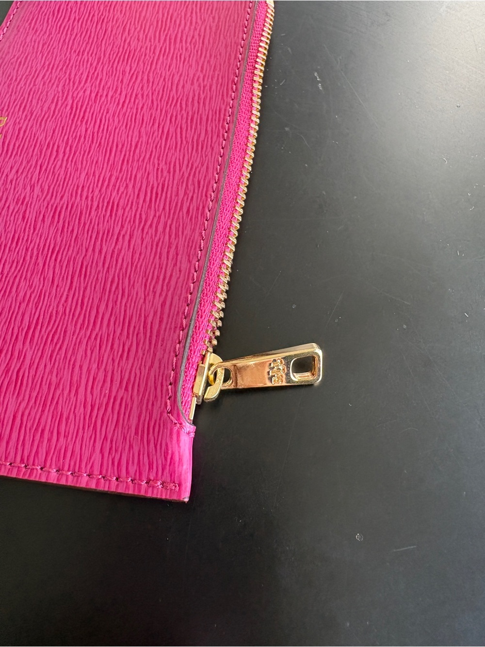 Ralph Lauren RLL Pink Crosshatch Leather Zip Pouch Wallet Card Case Gold - Picture 3 of 4